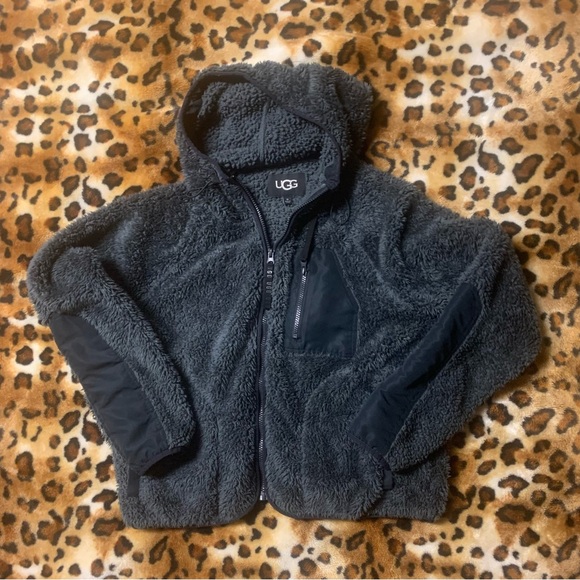 UGG Charcoal Fleece Jacket hoodie size XS women’s - Picture 2 of 8